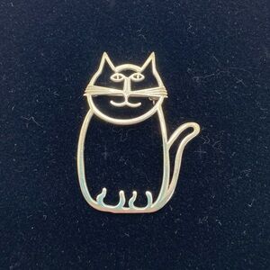 Sterling Silver Cat Outline Brooch Pin By Navajo Artisan Belinda Woody 2"